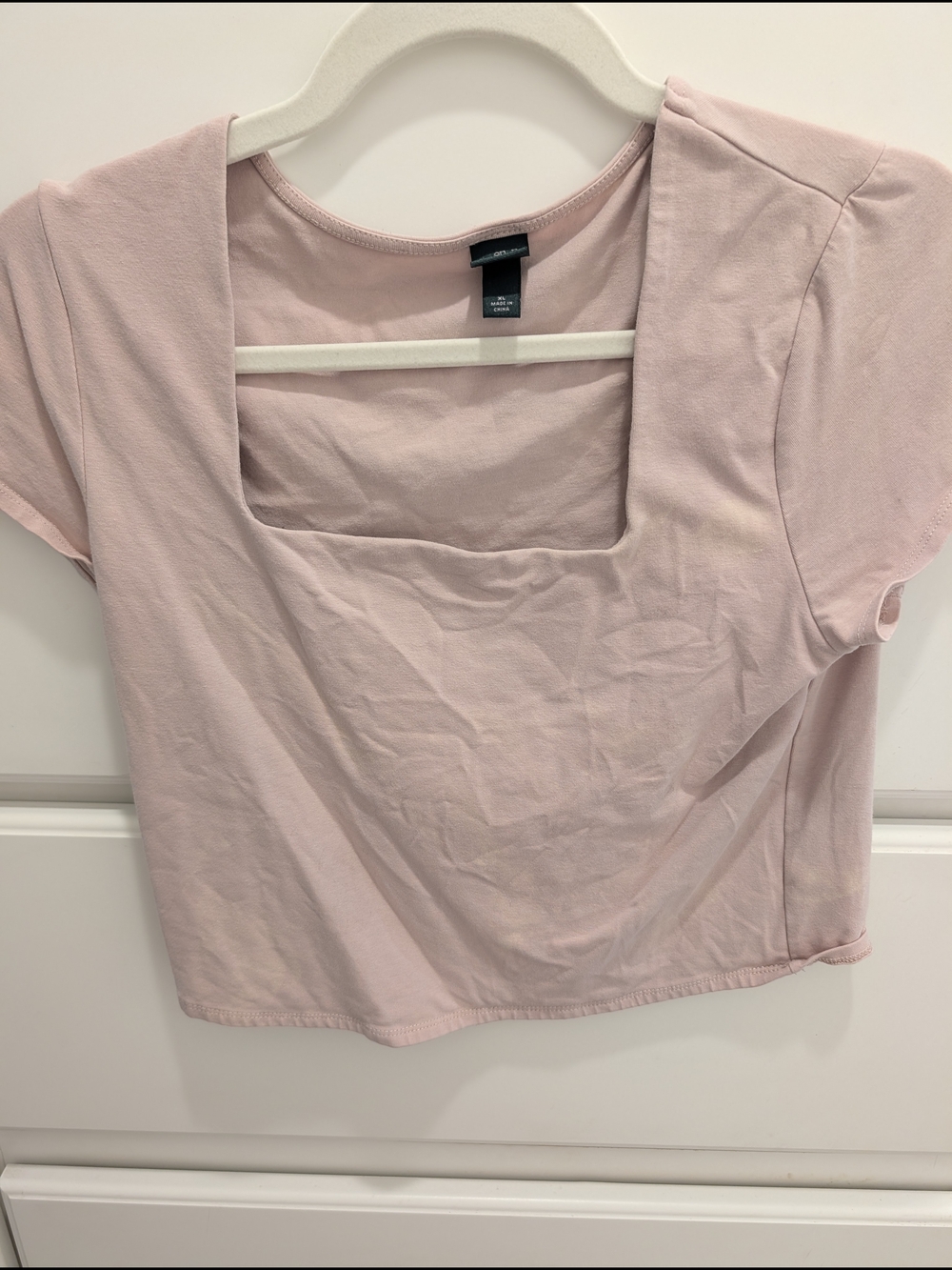 Target Pink Square-Neck Short Sleeve Crop Top